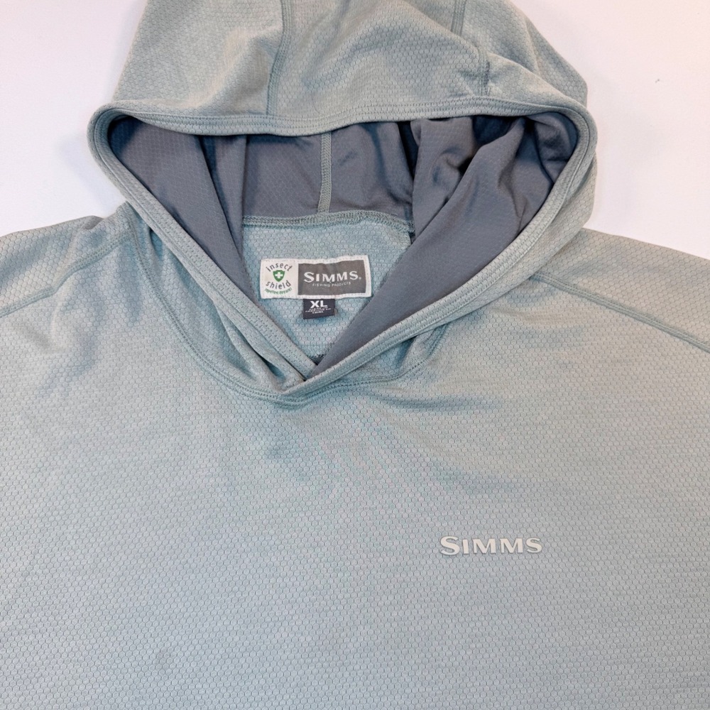 Simms Insect Shield Repellent Fishing Hoodie XL UPF Performance Sun Shirt Blue